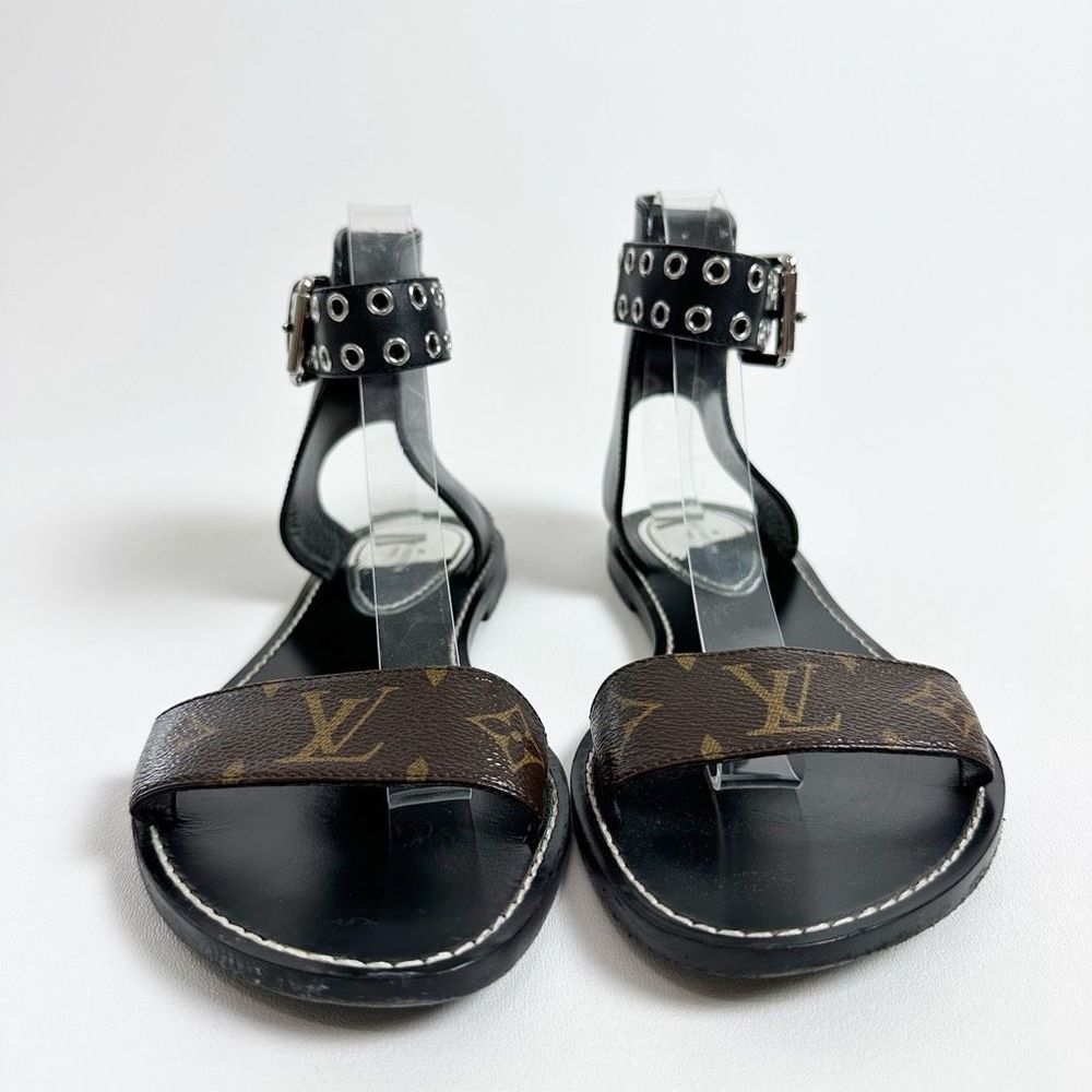 LOUIS VUITTON Ocean Drive Flat Sandals 40 US 9.5 Black Brown Monogram Leather - Picture 5 of 13
